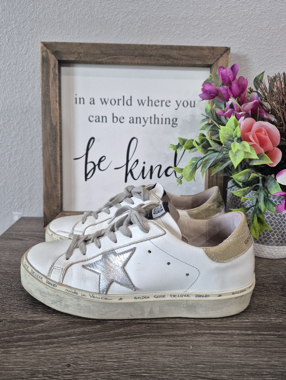 Golden Goose Hi Stat Sneakers with Silver Star Size 37